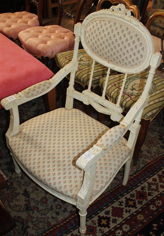 White painted tapestry upholstered armchair(-)